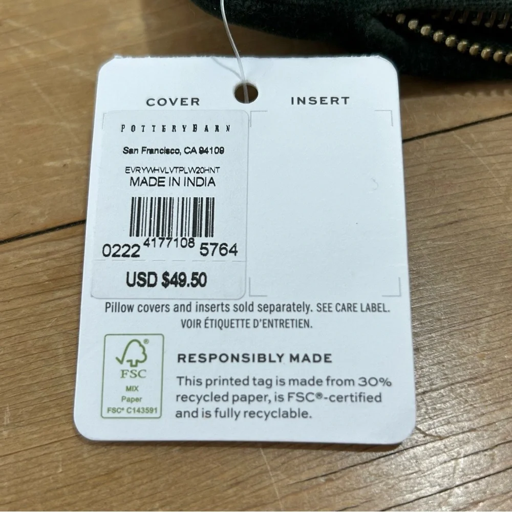 Pottery Barn Everywhere Pillow Hunter Green Velvet. - Picture 8 of 9